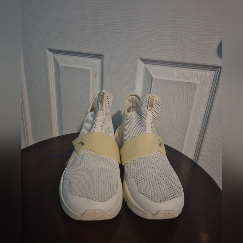 Puma White and Cream Slip-On Athletic Shoes with Cushioned Sole